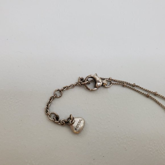 Fossil Necklace Clover 7 Horseshoe Silver Tone Chain Charm Luck Dainty‎ Ball - Picture 2 of 6